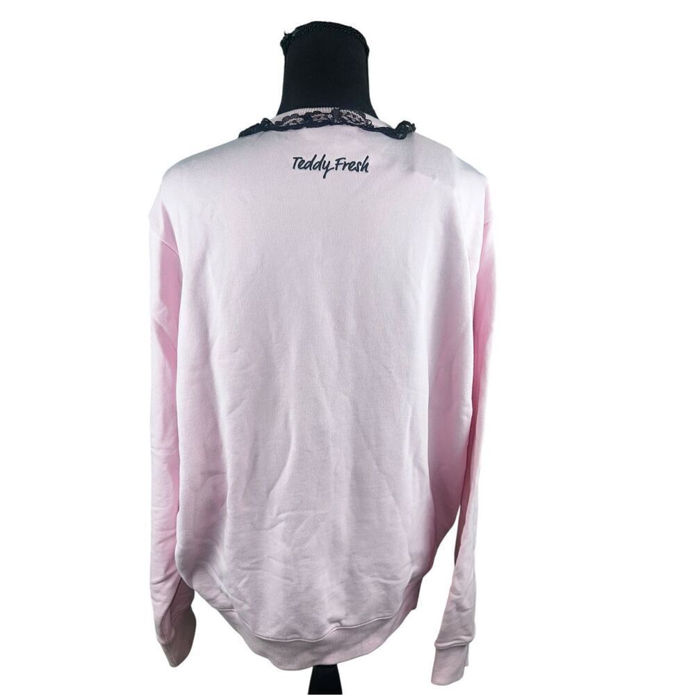 Teddy Fresh applique Bear pink sweater black Lace trim Women’s medium streetwear - Picture 7 of 12